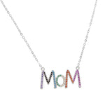 925 Silver MOM Charm Necklace with Colorful CZ