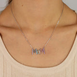 925 Silver MOM Charm Necklace with Colorful CZ