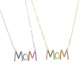 925 Silver MOM Charm Necklace with Colorful CZ
