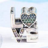 925 Silver Multi-Color Love Charm Crystal Beads European Bracelet Necklace