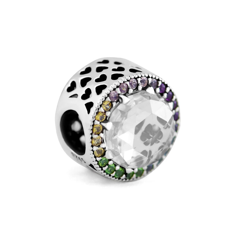 925 Silver Multi-Color Radiant Hearts Charm, CZ for Women Bracelets