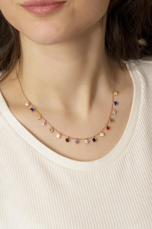 925 Silver Rainbow Round Charm Long Chain Choker Necklace Gift