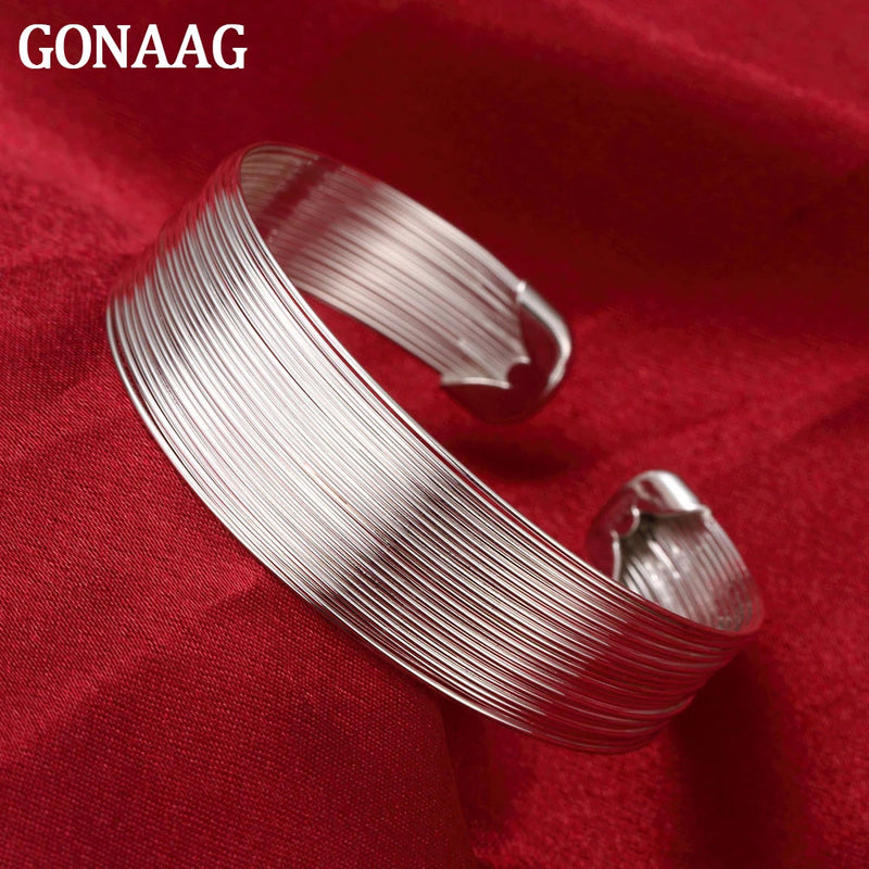 925 Silver Multi-Line Bracelet Bangle Gift