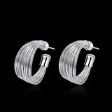 925 Silver Multi-Line Hoop Earrings Wedding Jewelry