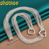 925 Silver Heart Pendant Necklace 18 Inch Chain for Women Men