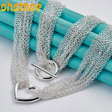 925 Silver Heart Pendant Necklace 18 Inch Chain for Women Men