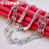 925 Silver Snake Chain Beads Necklace Wedding Party Charm Jewelry