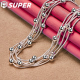 925 Silver Snake Chain Beads Necklace Wedding Party Charm Jewelry