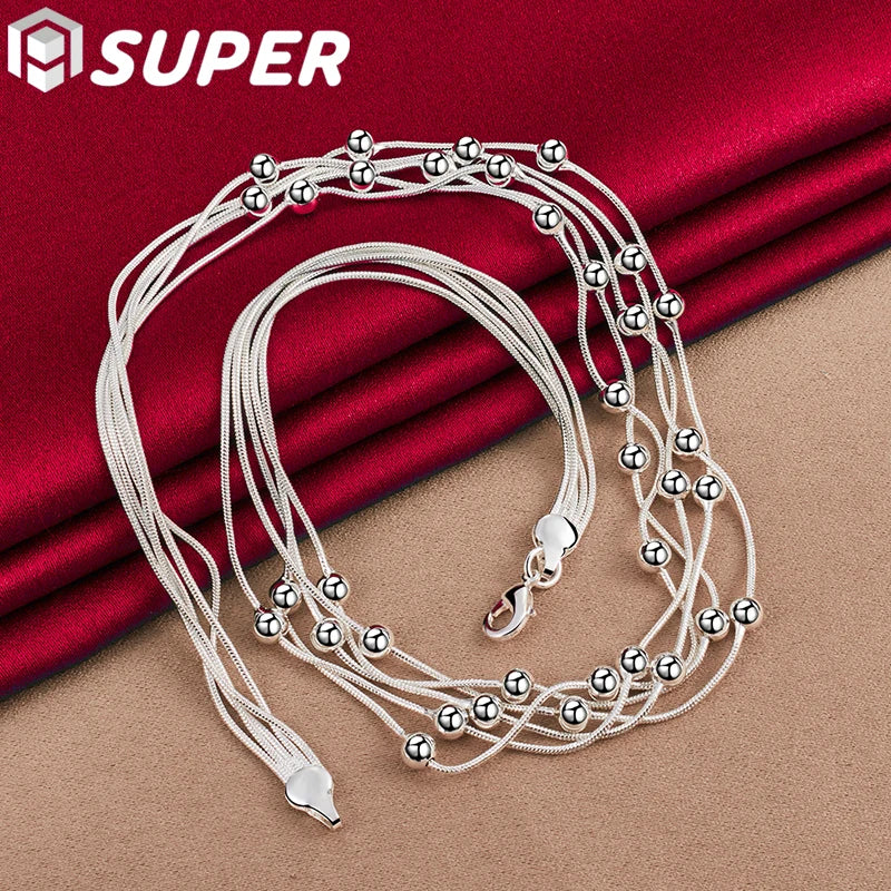 925 Silver Snake Chain Beads Necklace Wedding Party Charm Jewelry