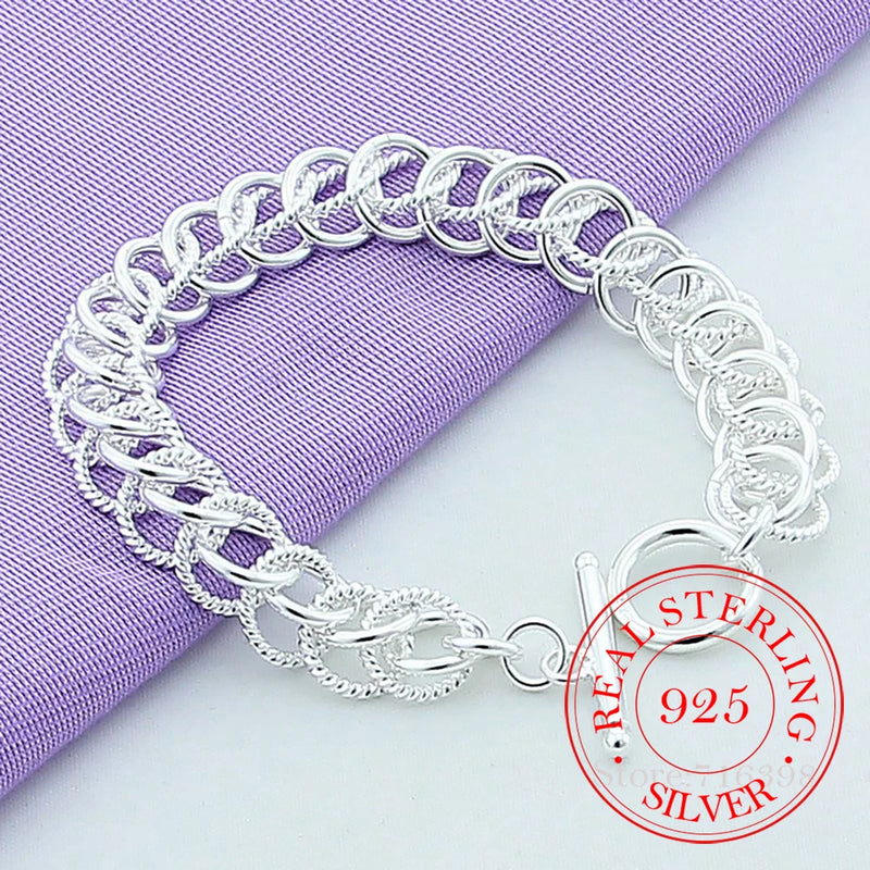 925 Silver Multi-circle Chain Bracelet Charm Wedding Jewelry