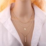 925 Silver Multi-layer Circular Pendant Necklace Rectangular Choker