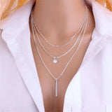 925 Silver Multi-layer Circular Pendant Necklace Rectangular Choker