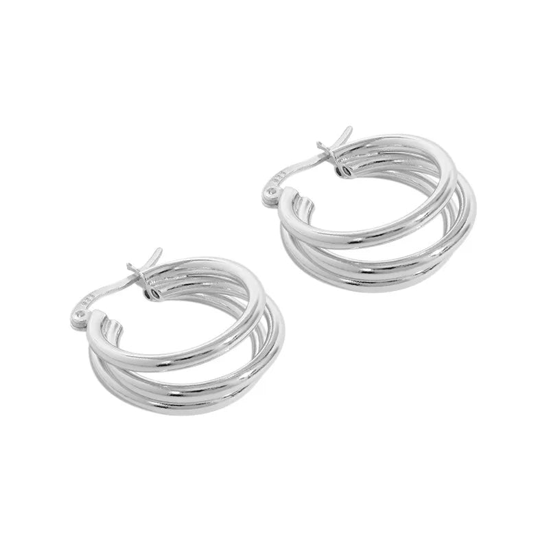 925 Silver Multi-layer Hoop Earrings Modern Gift For Women
