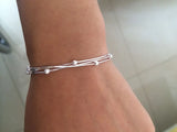 925 Silver 3ROWS & Lucky Ball Beads Snake Bone Chain Bracelet LS125