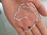 925 Silver 3ROWS & Lucky Ball Beads Snake Bone Chain Bracelet LS125