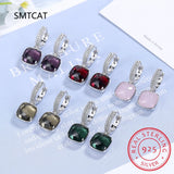 925 Silver Multicolor Square Earrings AAAAA Zircon Circle Earrings