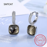 925 Silver Multicolor Square Earrings AAAAA Zircon Circle Earrings