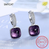 925 Silver Multicolor Square Earrings AAAAA Zircon Circle Earrings