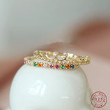 925 Silver Multicolor Zircon Crown Ring Women 14k Plated Jewelry