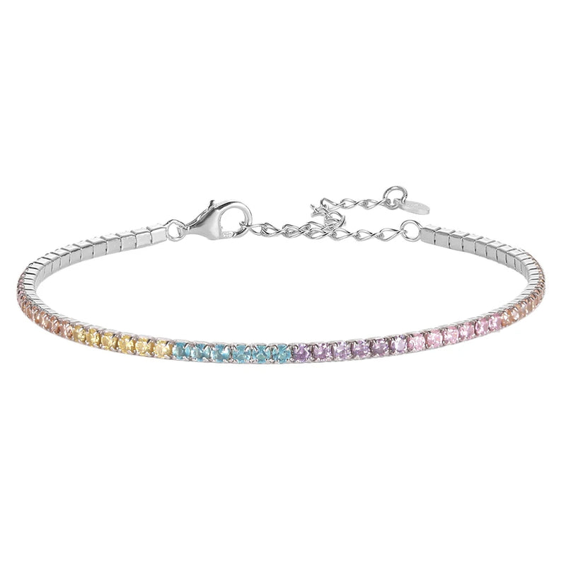 925 Silver Multicoloured Tennis Bracelet Platinum Plated CZ Fine Jewelry