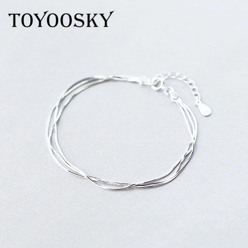 925 Silver Snake Bone Bracelet Layer Chain Women Hand Accessories