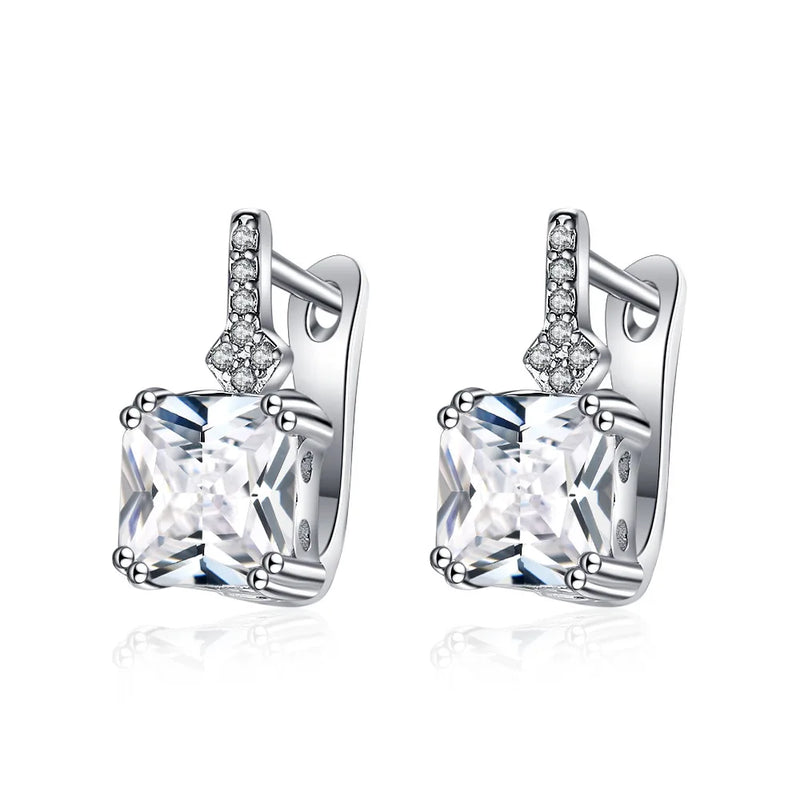 925 Silver CZ Zircon Crystal Square Hoop Earrings for Women