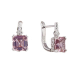 925 Silver CZ Zircon Crystal Square Hoop Earrings for Women