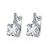925 Silver CZ Zircon Crystal Square Hoop Earrings for Women
