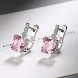 925 Silver CZ Zircon Crystal Square Hoop Earrings for Women