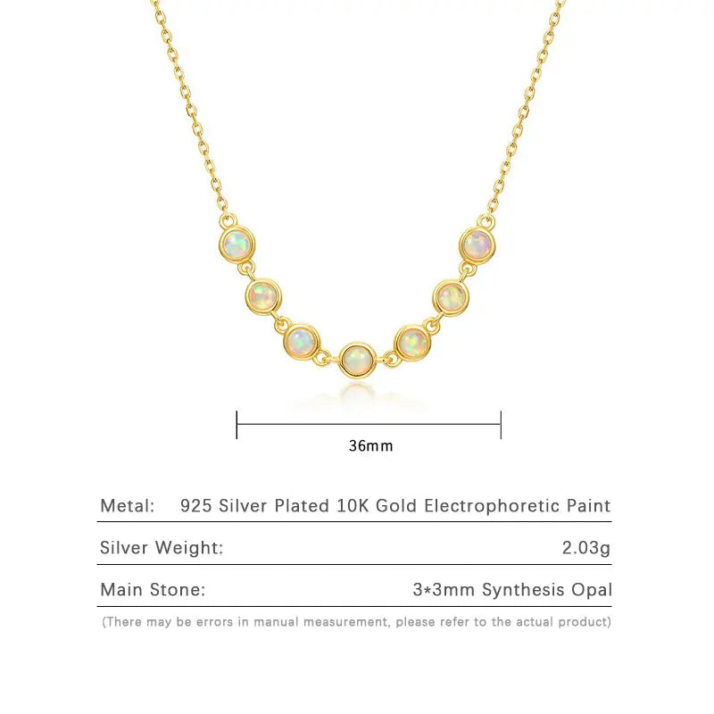 925 Silver Opal Necklace Vintage Zircon Inlay Necklaces