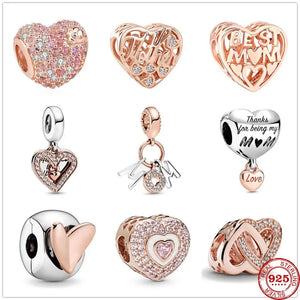 925 Silver Mum Letters Dangle Charm Heart Clip Beads Fit Bracelet Jewelry