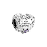 925 Silver Mum Love You Always Flower Heart Charm Bead
