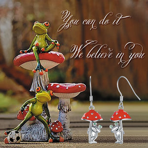 925-Sterling-Silver Mushroom Frog Dangle Earrings - Emerald Drop Jewelry