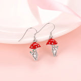 925-Sterling-Silver Mushroom Frog Dangle Earrings - Emerald Drop Jewelry