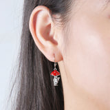 925-Sterling-Silver Mushroom Frog Dangle Earrings - Emerald Drop Jewelry