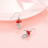 925-Sterling-Silver Mushroom Frog Dangle Earrings - Emerald Drop Jewelry
