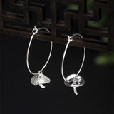 925 Silver Mushroom Hoop Earrings Chinese Style Dimensional Jewelry EH099