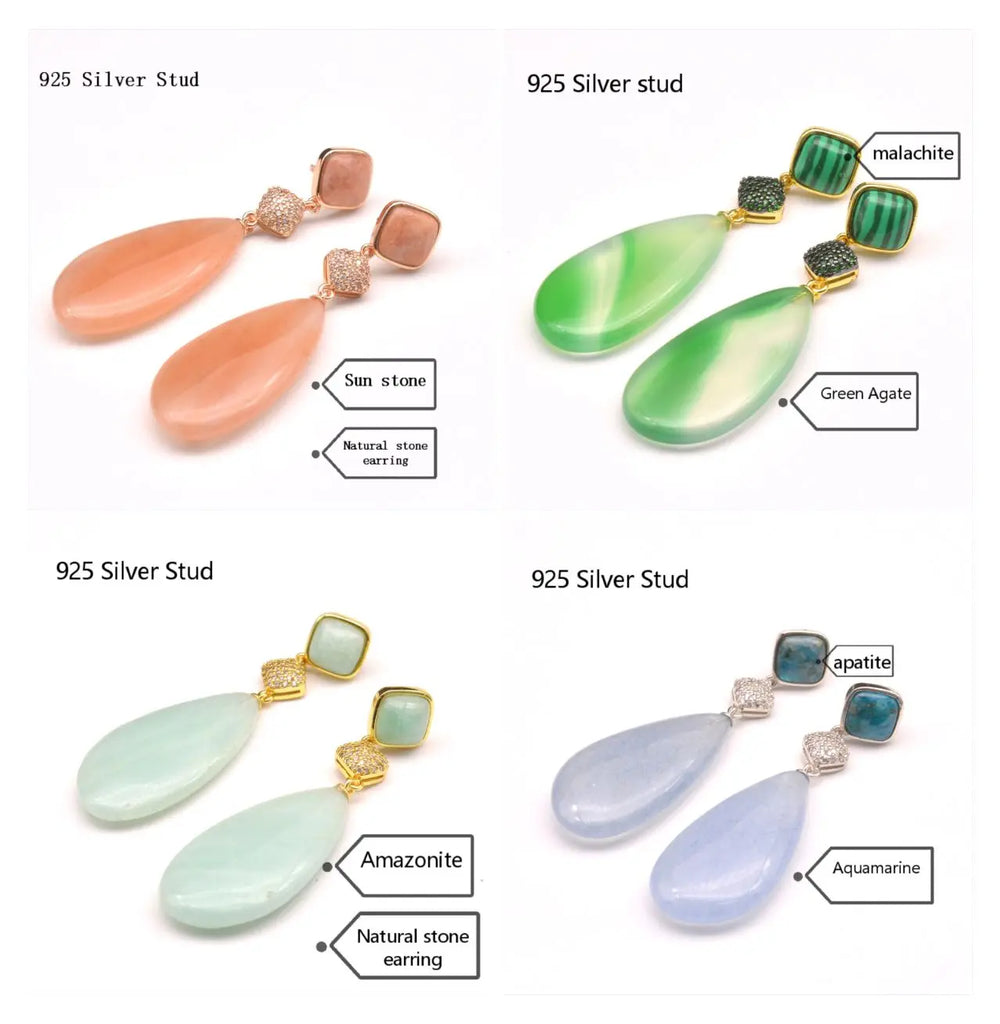 925 Silver Aquamarine Stone Charm Earrings Vintage Jewelry Women Gift