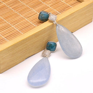 925 Silver Aquamarine Stone Charm Earrings Vintage Jewelry Women Gift