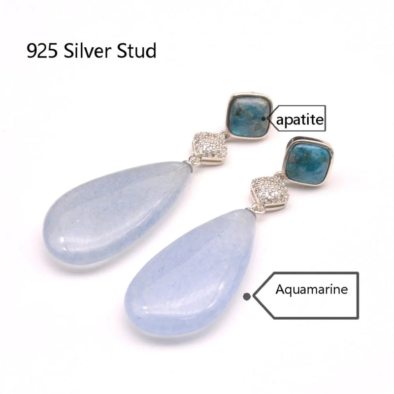 925 Silver Aquamarine Stone Charm Earrings Vintage Jewelry Women Gift