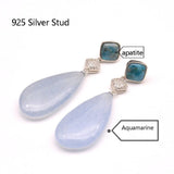 925 Silver Aquamarine Stone Charm Earrings Vintage Jewelry Women Gift