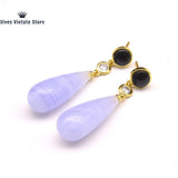 925 Silver Lace Agate Stone Charm Earrings Vintage Jewelry Women Gift