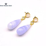 925 Silver Lace Agate Stone Charm Earrings Vintage Jewelry Women Gift
