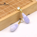 925 Silver Lace Agate Stone Charm Earrings Vintage Jewelry Women Gift
