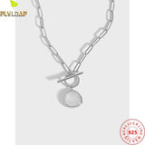 925 Silver Crystal OT Buckle Chain Pendant Necklace Women Fine Jewelry