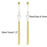 925 Silver Pearl Drop Earrings Tassel Jewelry Gift