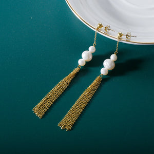 925 Silver Pearl Drop Earrings Tassel Jewelry Gift