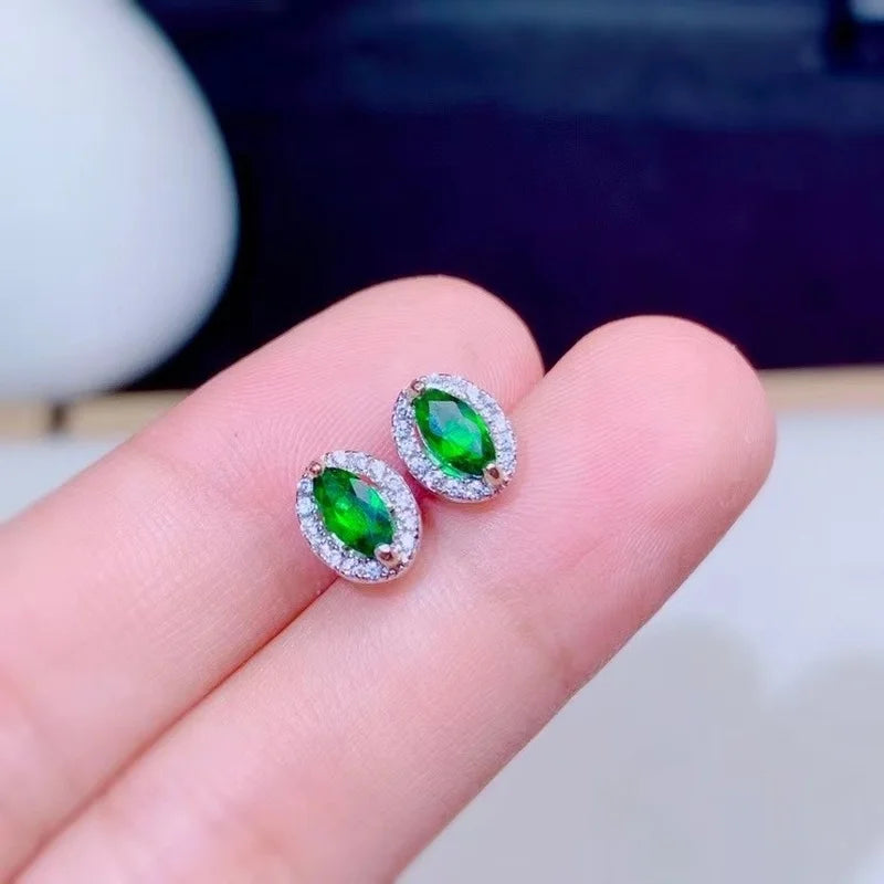 925 Silver Diopside Earrings Ladies Gemstone Ear Stud Test