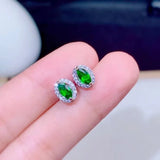 925 Silver Diopside Earrings Ladies Gemstone Ear Stud Test