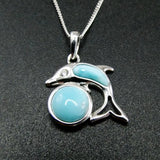 925 Silver Larimar Dolphin Pendant Necklace Gift